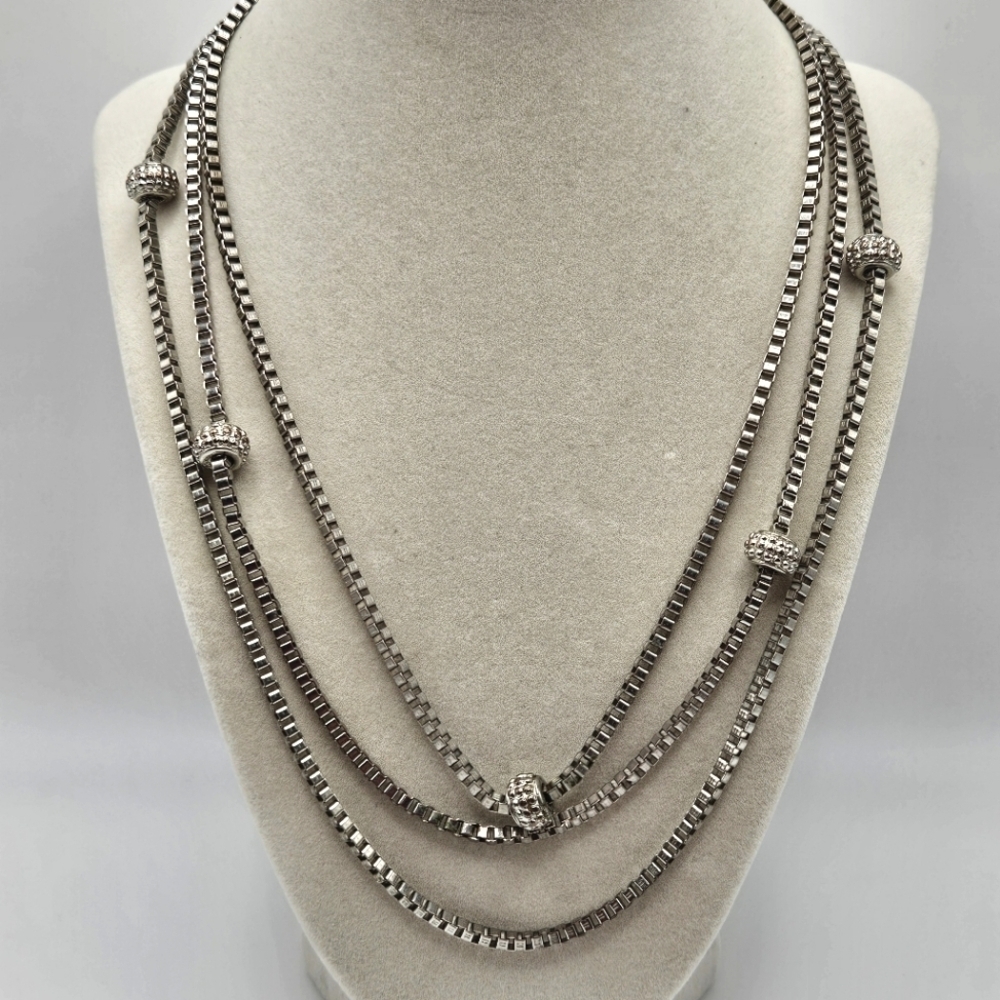 VINTAGE Bijoux Terner Silver-Tone Multi Strand Bead Necklace